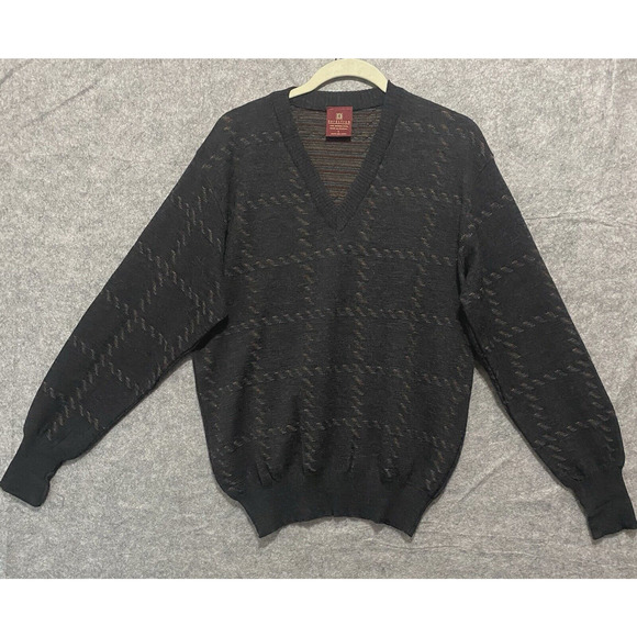 Nordstrom Other - Nordstrom Merino Wool Sweater Mens Sz L Black Pullover V‎ Neck Geometric